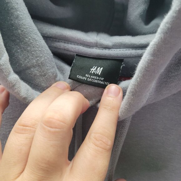 H&M Relaxed Fit Gray Hoodie Sweatshirt Size L - Picture 3 of 10